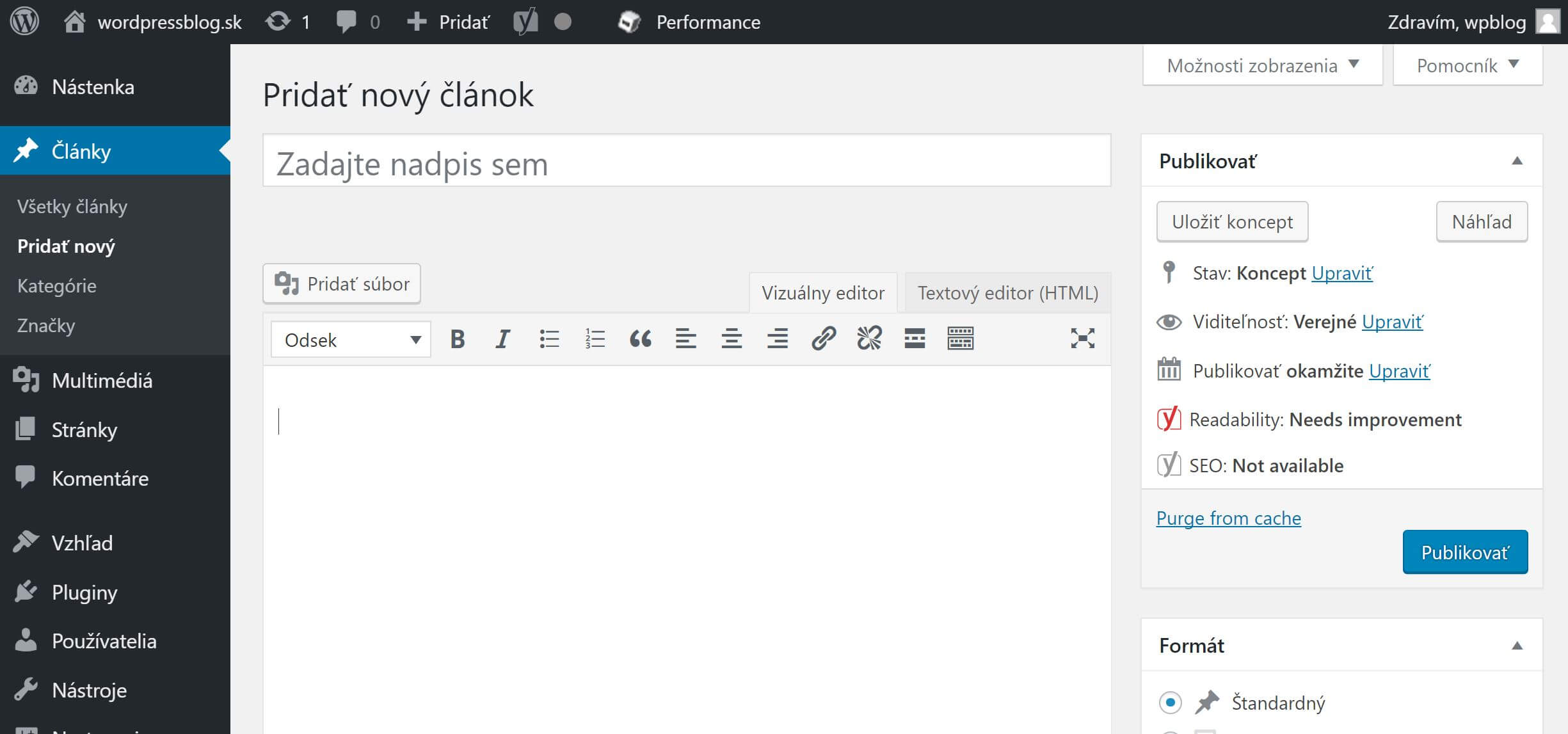 WordPress bejegyzésszerkesztő – régi felület