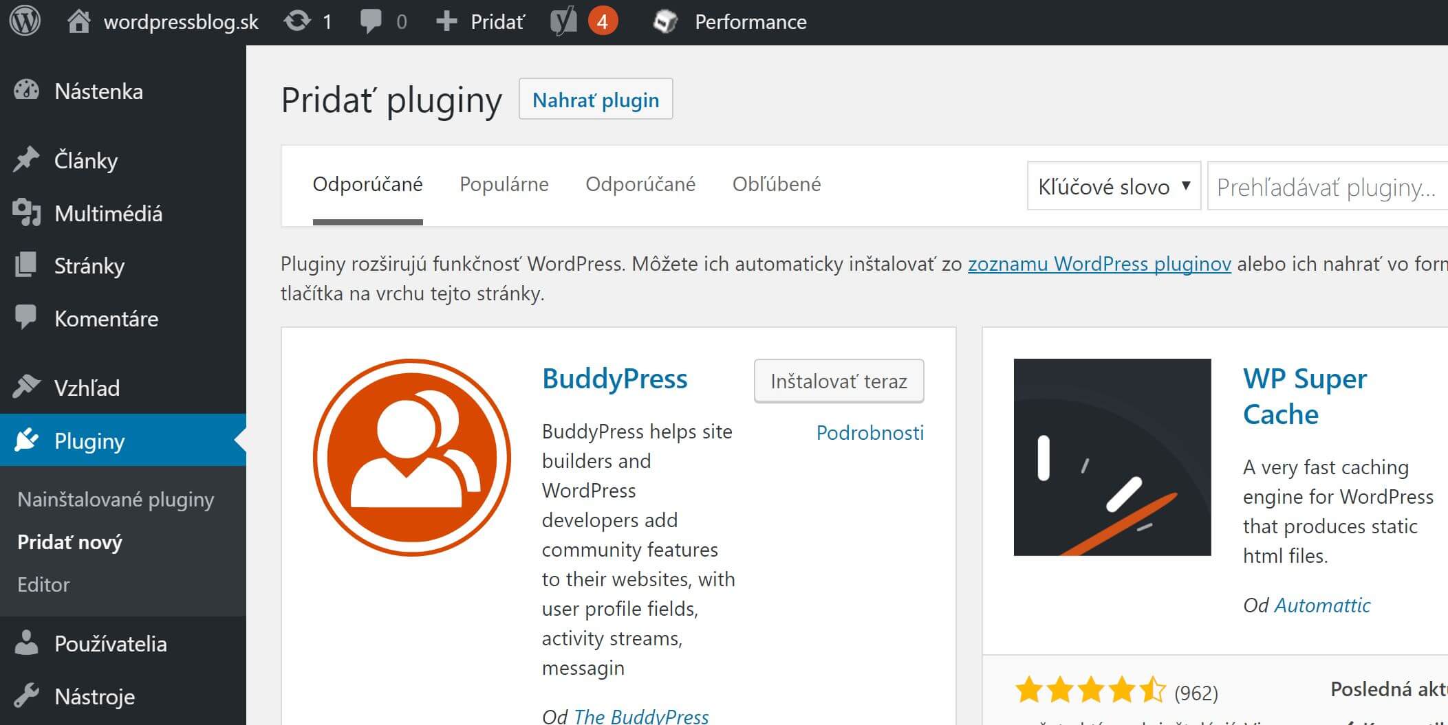 WordPress bővítmény hozzáadása – régi felület