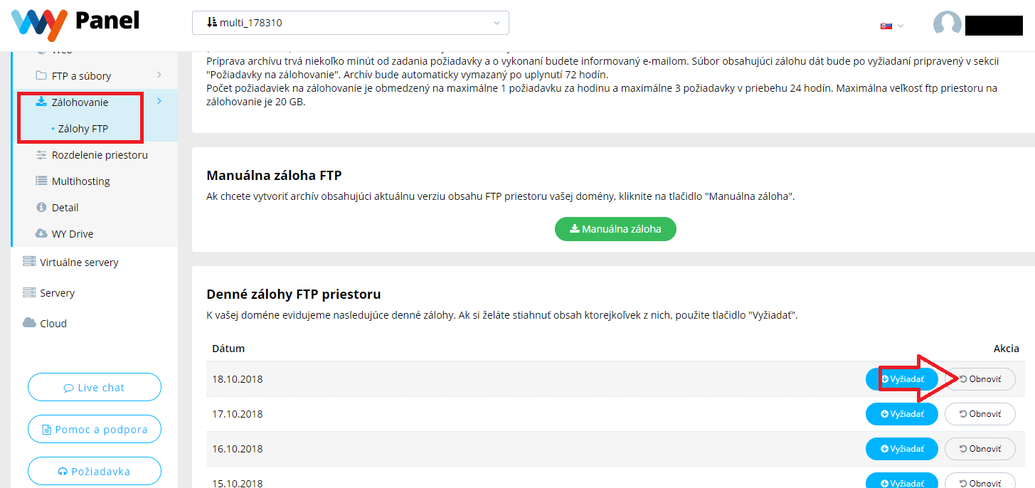 ftp wy panel visszaállítása